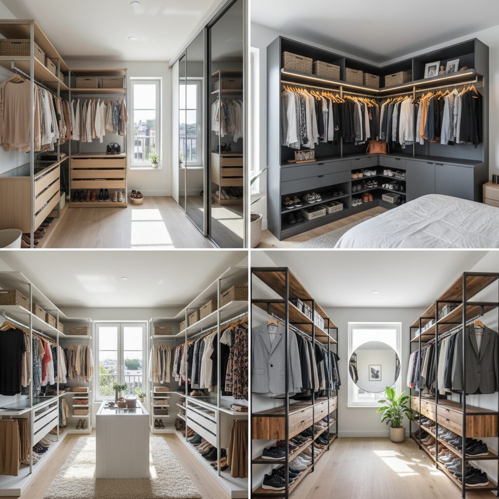 Quatre configurations de dressing sur mesure adaptées à différents volumes de pièce