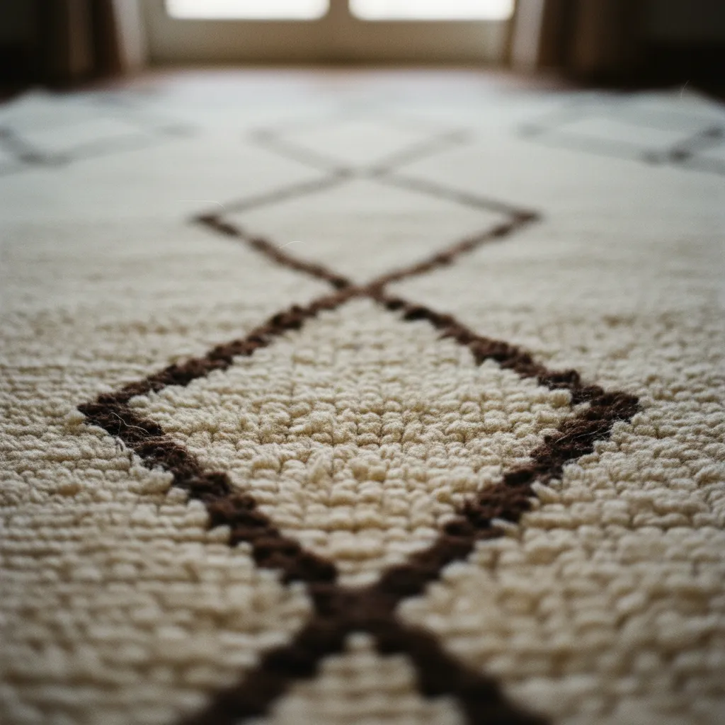 Détail d'un tapis Beni Ouarain authentique : les irrégularités du nouage à la main sont un gage d'authenticité