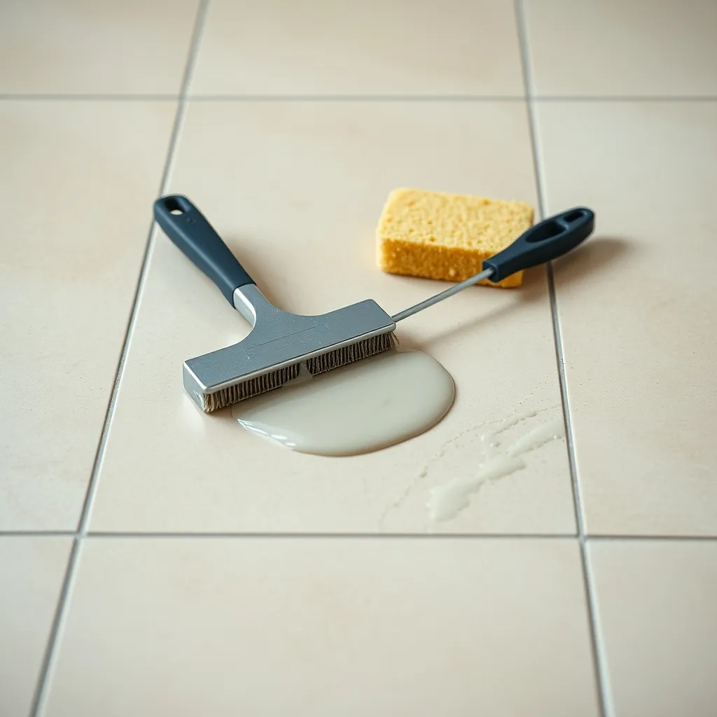 Jointoiement du carrelage à la raclette caoutchouc avec nettoyage à l'éponge humide