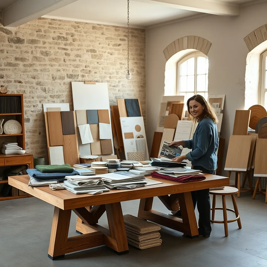 Séance de travail chez un décorateur d'intérieur lyonnais avec échantillons de matériaux