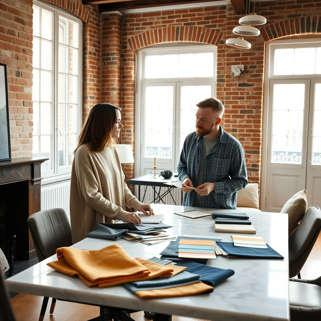 Consultation avec une décoratrice d'intérieur dans un appartement du centre de Toulouse