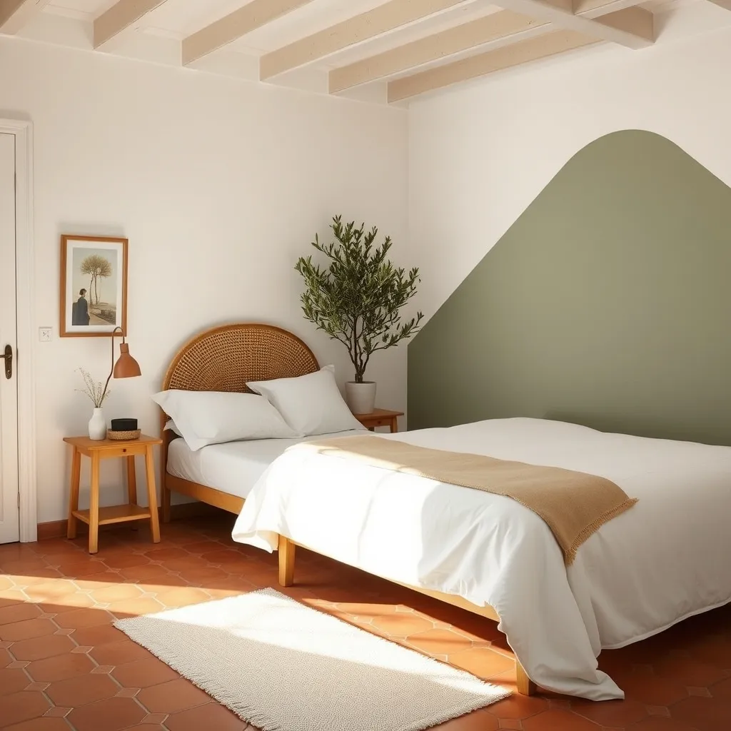 Chambre décorée dans un style méditerranéen contemporain typique de l'habitat toulousain