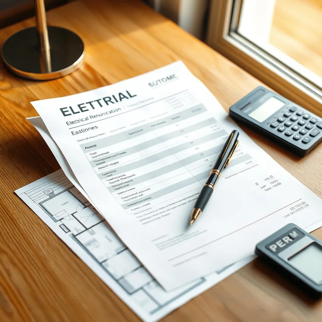 Devis détaillé de rénovation électrique posé sur un plan de maison