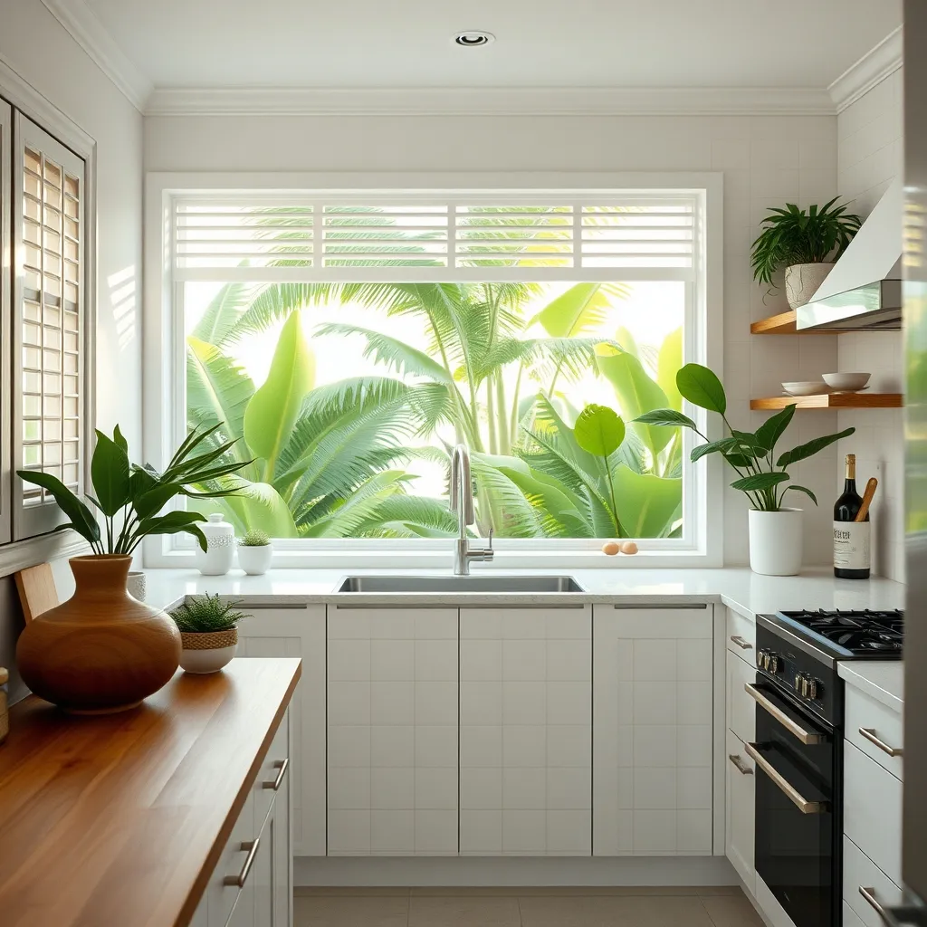Cuisine rénovée dans une maison en Martinique avec jalousies et lumière naturelle tropicale