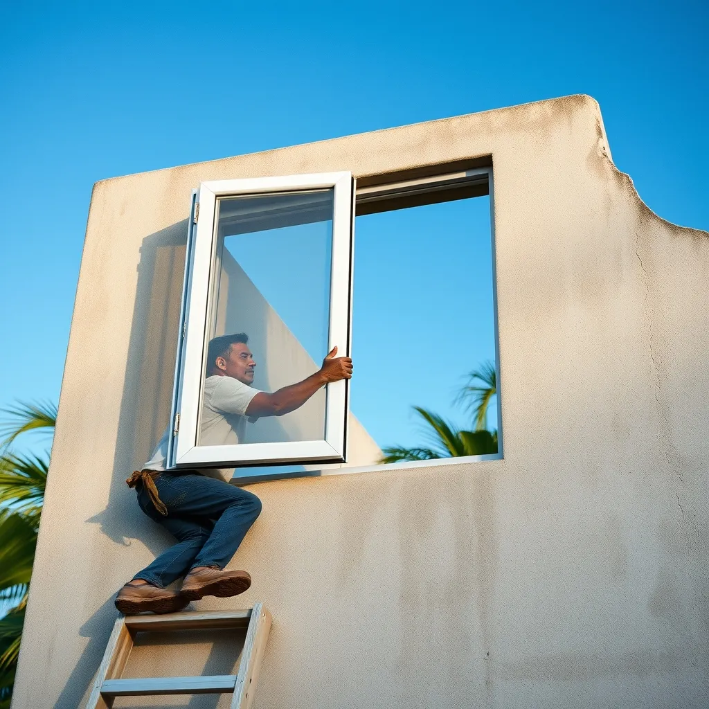 Pose de menuiseries aluminium renforcées anti-cycloniques sur une maison en béton en Martinique