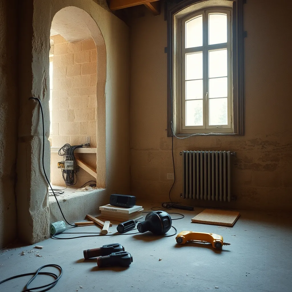 Chantier de rénovation en cours dans une maison nantaise avec reprise complète de l'électricité