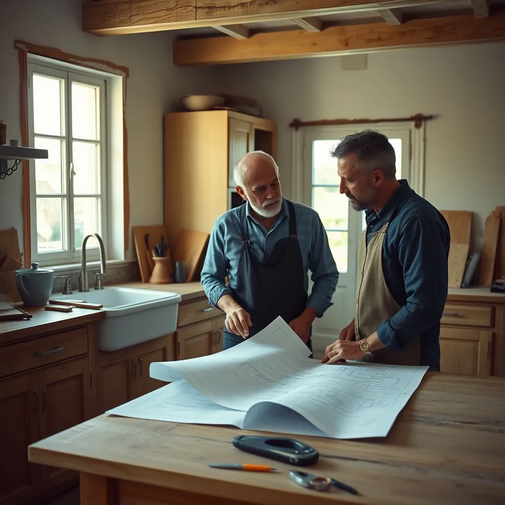 Un artisan nantais discute du planning de rénovation avec les propriétaires sur le chantier