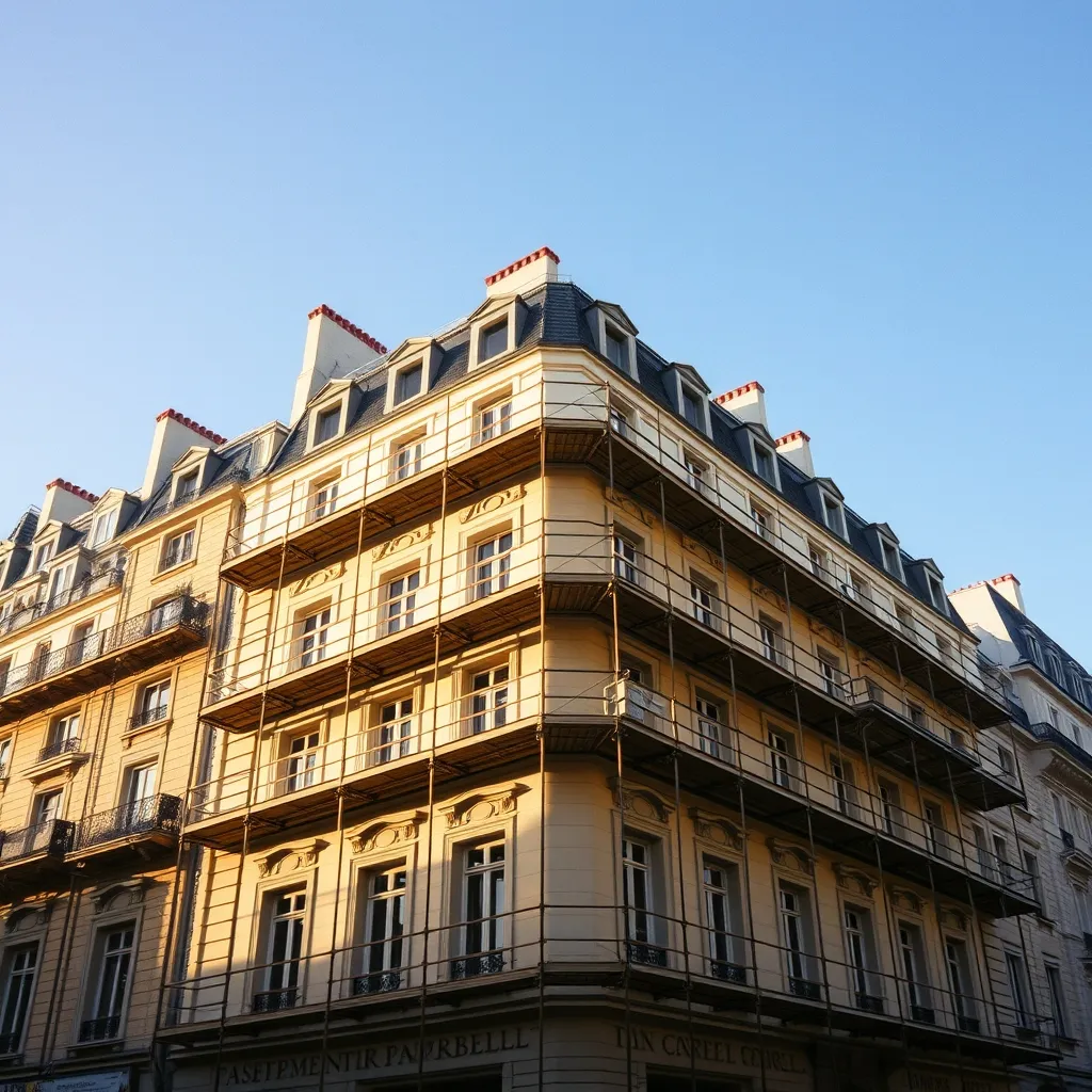 Un ravalement de façade en cours, type de travaux soumis au vote de la copropriété