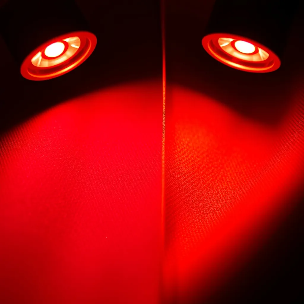Même tissu rouge sous deux LED : à gauche IRC 80, les teintes sont ternes ; à droite IRC 95, les couleurs sont fidèles
