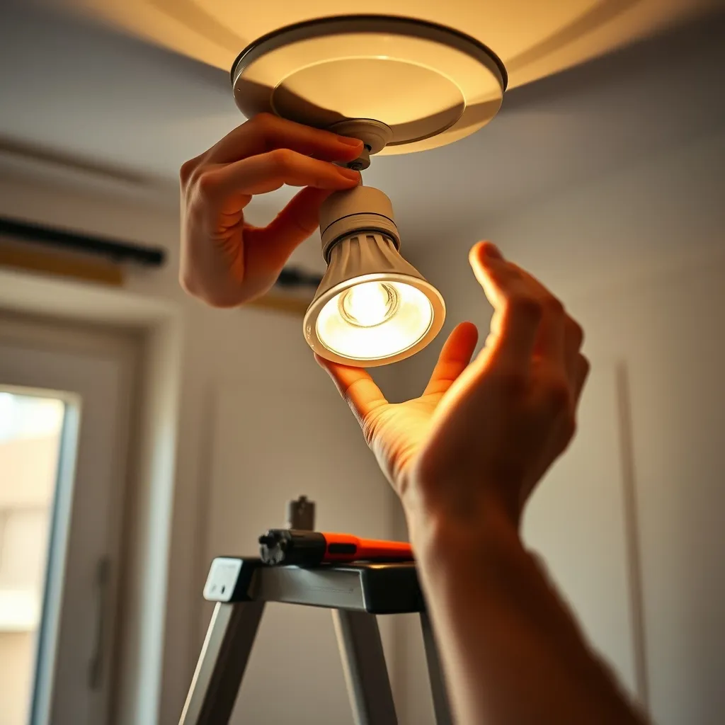 Remplacement d'un spot halogène GU10 par une LED dans un faux plafond lors d'une rénovation d'appartement