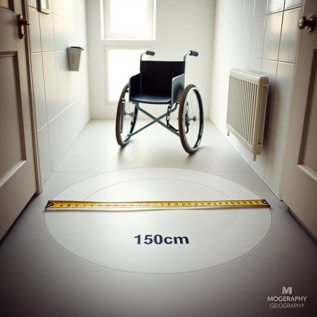 L'espace de rotation de 150 cm de diamètre est le critère fondamental de toute salle de bain PMR conforme