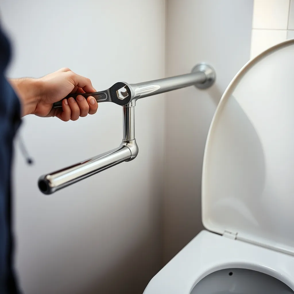 Fixation d'une barre d'appui en inox à côté du WC suspendu : le scellement chimique est indispensable pour supporter 100 kg